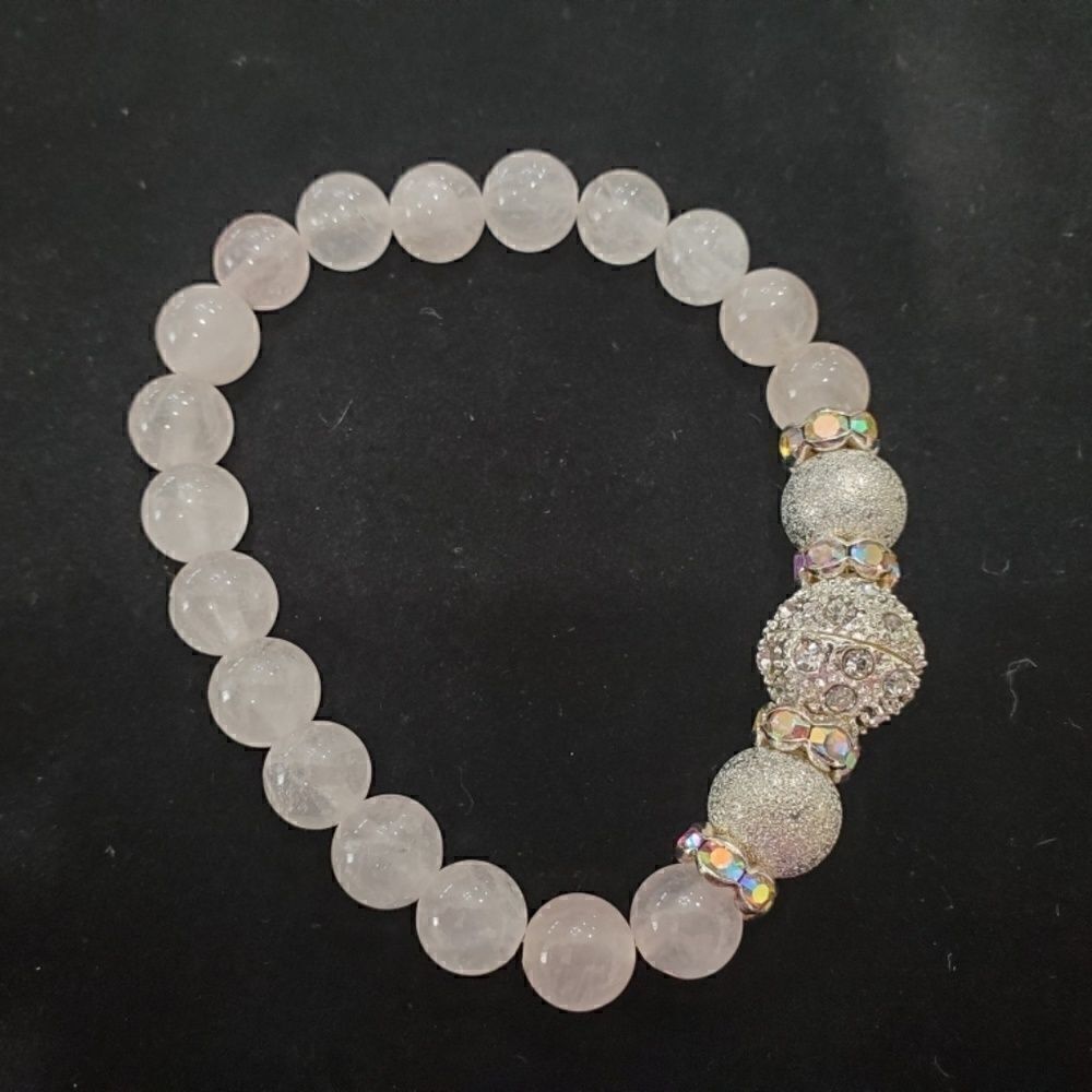 Pale Pink Clear Rhinestone Beaded Bead Bracelet